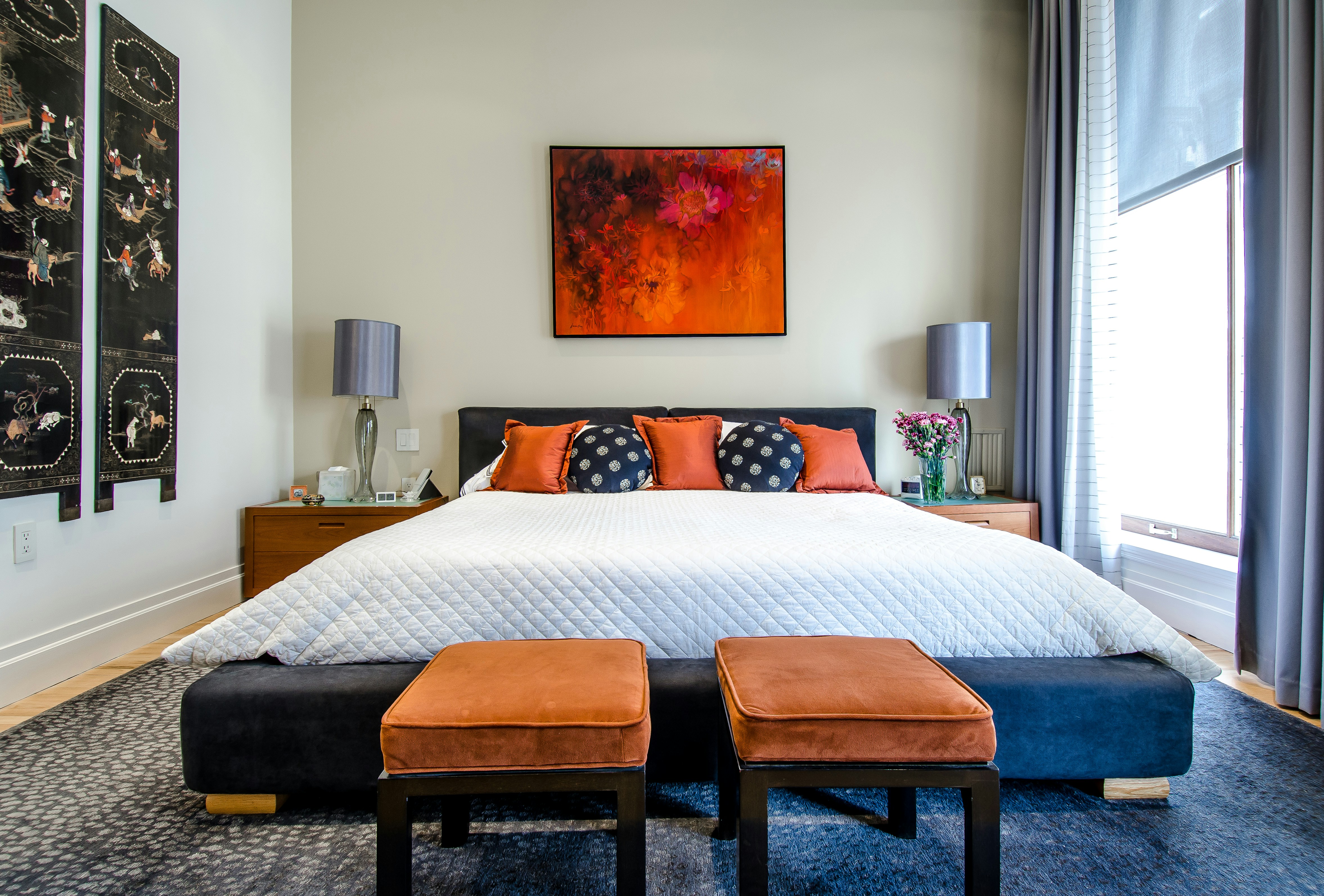 Cozy bedroom with integrated furniture